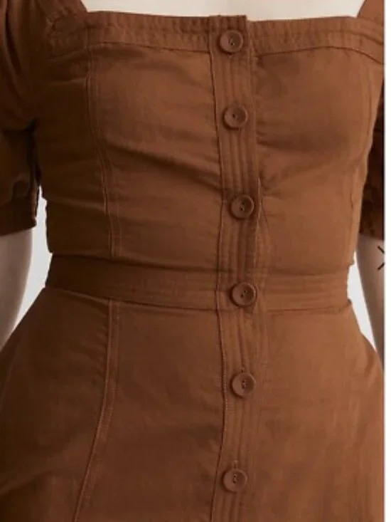 Madewell Button-Front Puff-Sleeve Midi Dress Size 12 NWT - Picture 2 of 16